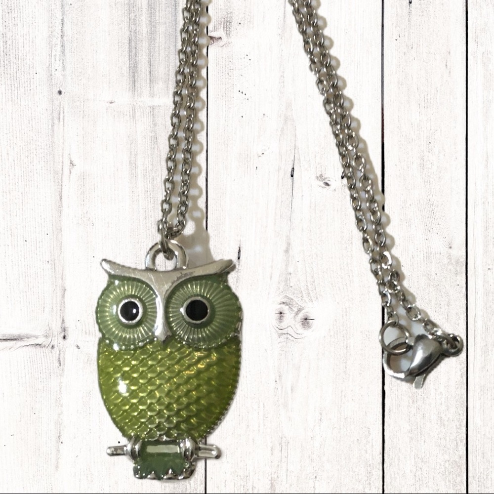 Green Owl Necklace 18 n Stainless Steel Chain